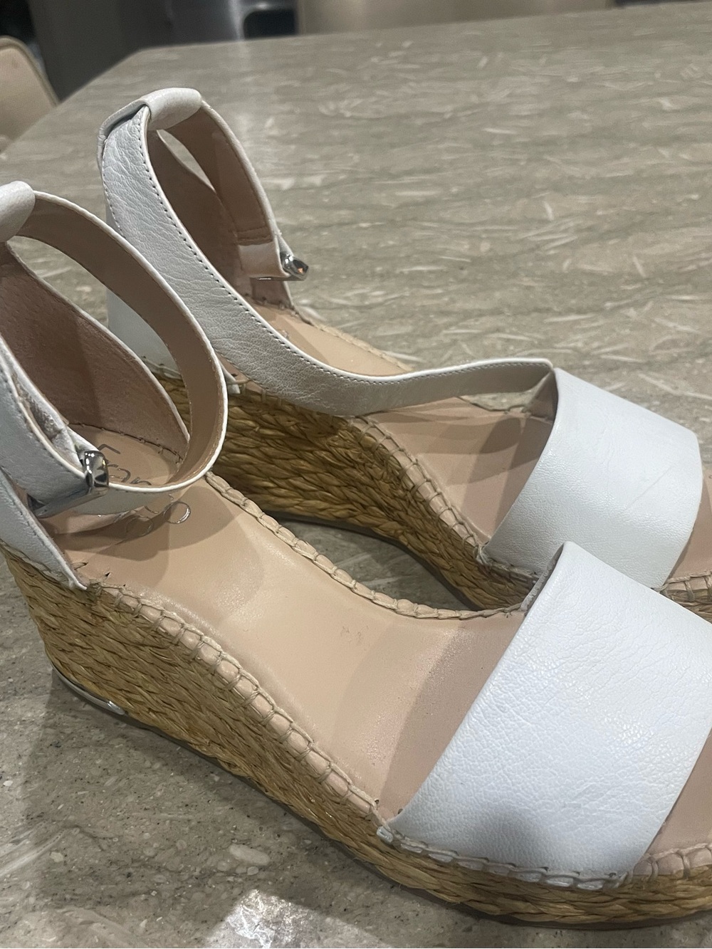 White Espadrille Wedge Sandals with Ankle Strap - Women
